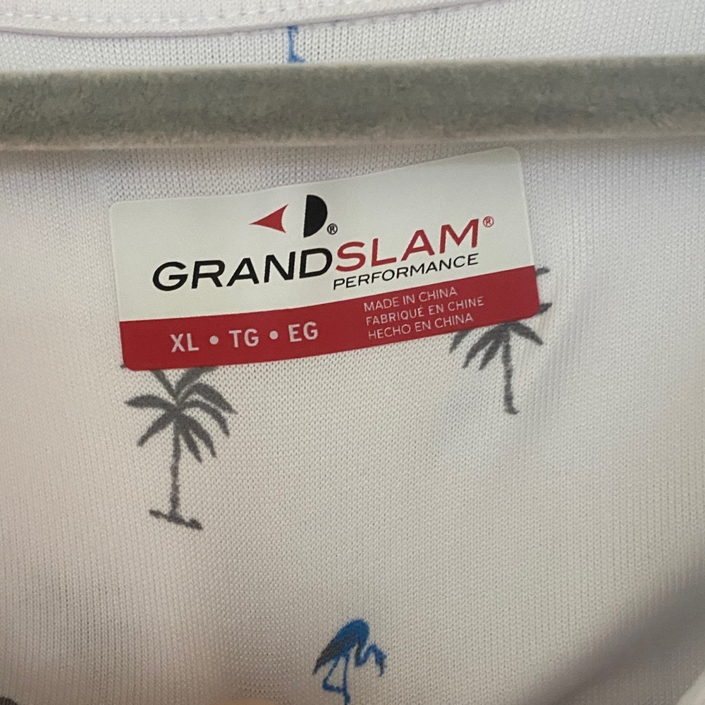 Grand Slam White Polo with Blue Palm Tree Print/flamingoes golf new with tags - Picture 2 of 8